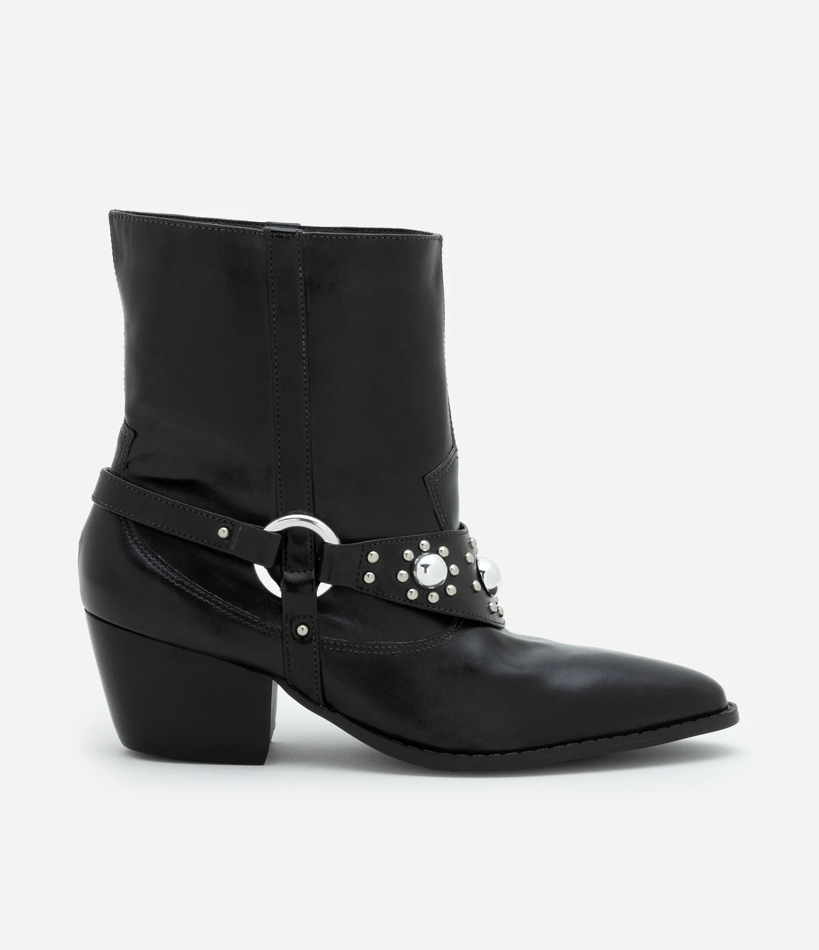 -46% OFF Bota Western em PU com Detalhes de Tachinhas Preto