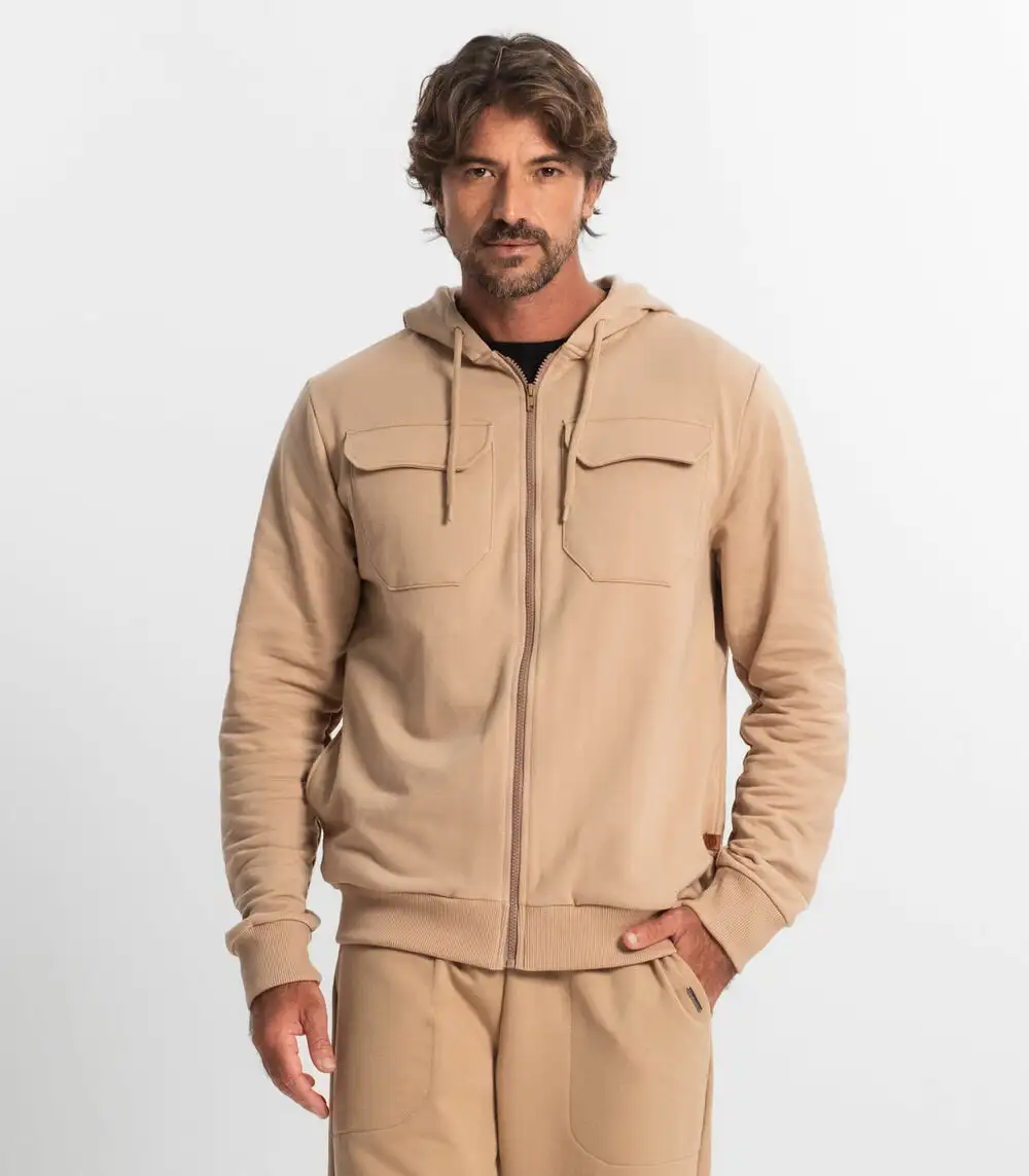-55% Jaqueta Masculina Com Capuz Moletom Diametro Marrom