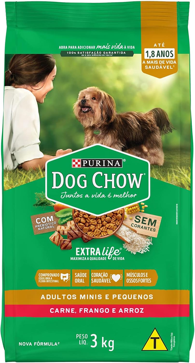-25% Purina Ração Dog Chow Extra Life Adulto Raças Minis E Pequenos Sabor Frango E Arroz 3Kg