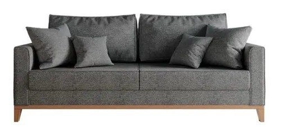 Sofá 3 Lugares Beny Linho Cinza com Base de Madeira + 12% cashback
