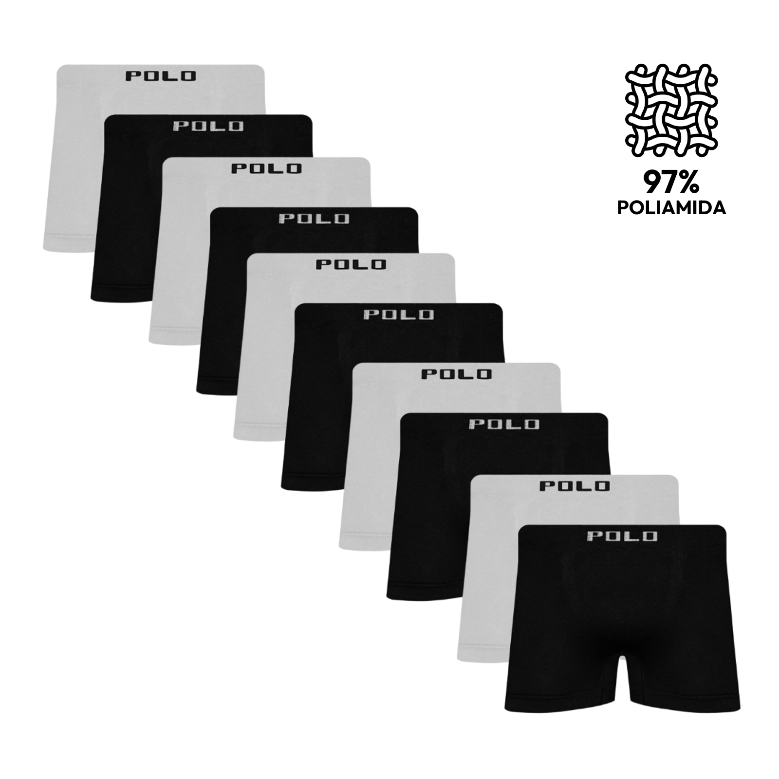 -50% OFF Kit 10 Cuecas Boxer Polo Star Microfibra Branco e Preto + 5%OFF no PIX