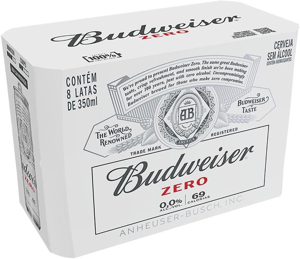 -19% Pack Cerveja Budweiser Zero Álcool, 350ml, Lata – 8 unidades